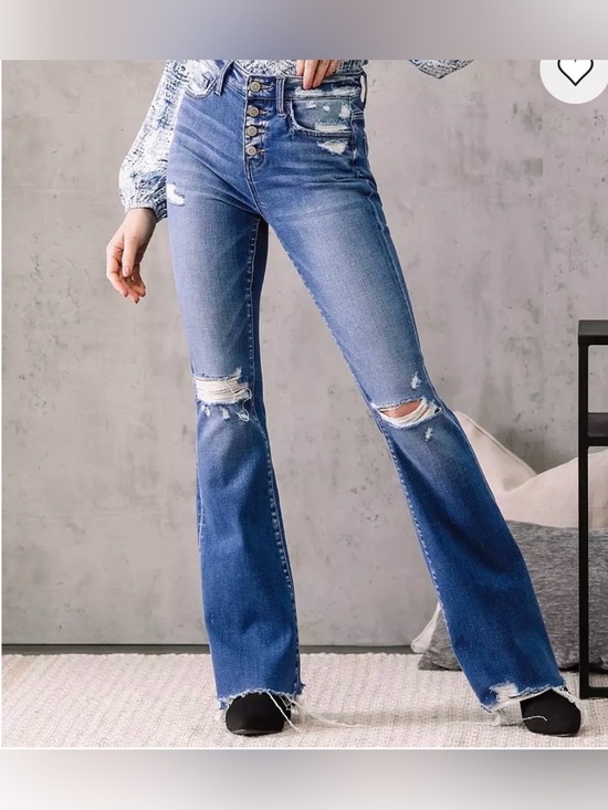 Flying Monkey Denim - Flying Monkey Distressed High Rise Flare Stretch Jeans